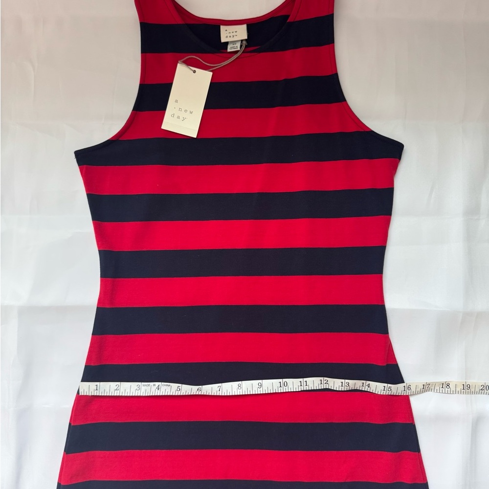 NWT, A NEW DAY Striped Sleeveless Dress - Red and Navy Blue Size X-Small Women - Picture 9 of 14